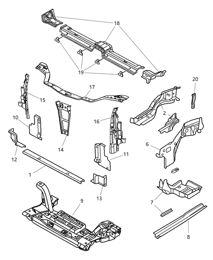 2004 Dodge Neon Lower Tie Bar, Front Diagram for 4783295AF