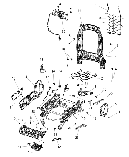 2012 Ram 3500 Pickup Adjusters, Recliners & Shields - Passenger Seat Diagram