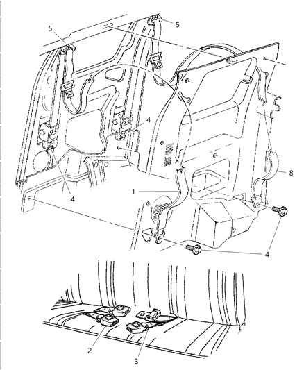1997 Dodge Ram 3500 Seat Belt, Buckle & Buckle, Rear Diagram for 5EX58SP8