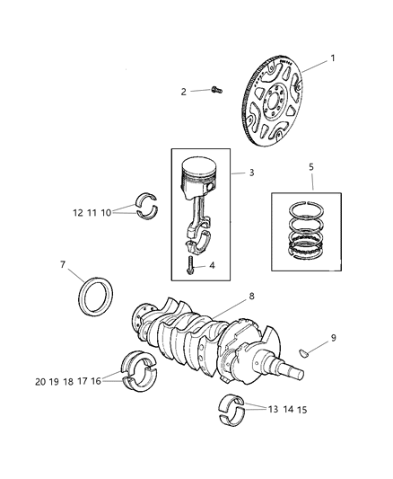 2003 Jeep Wrangler Crankshaft , Pistons , Flywheel & Torque Converter Diagram 1 - Thumbnail