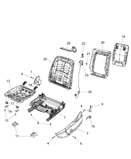 2008 Dodge Challenger Recline Handle, Front Driver Side Diagram for 1AN721DVAA