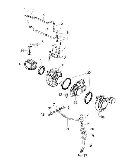 2016 Ram 3500 Pickup Turbocharger & Oil Lines / Hoses Diagram