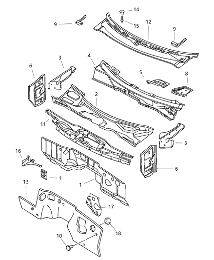 1999 Dodge Ram 2500 Regular Cab Cowl & Dash Panel Diagram