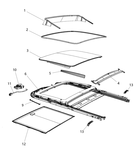 2019 Dodge Durango Sunroof Glass & Component Parts Diagram
