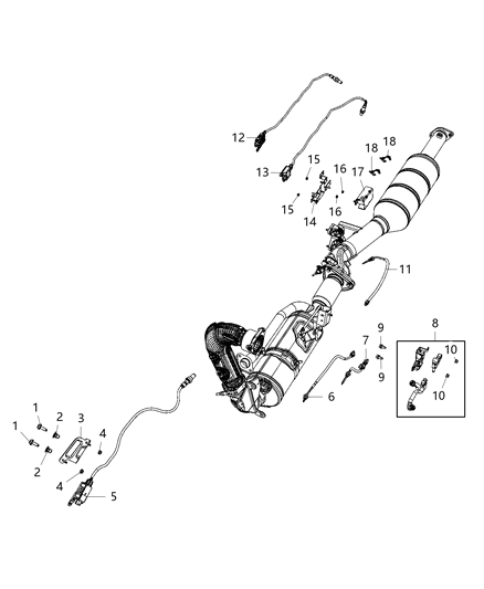 2020 Ram 1500 Sensor And Bracket Upstream Nitrous Oxide, Front Diagram for 68292629AA