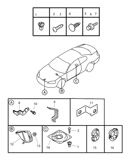 2002 Chrysler Sebring Coupe Wiring - Brackets & Attaching Parts Diagram