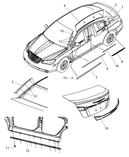 2011 Chrysler 200 Weatherstrip Rear Door Belt Outer Diagram for 5303661AD