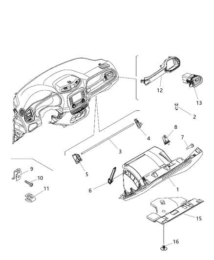 2018 Jeep Renegade Glove Box, Black, Front Diagram for 5VV71LXHAA