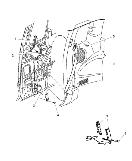 1998 Dodge Dakota Seat Belt Front Inner Diagram for 5GK301K5AA