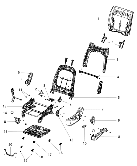 2020 Dodge Durango Adjusters, Recliners, Shields And Risers - Driver Seat Diagram 1 - Thumbnail