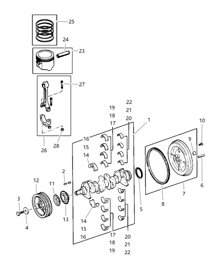 2000 Dodge Dakota Pilot Bearing Diagram for 53009178AB