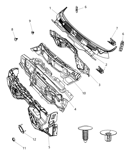 2014 Ram 3500 Cab Chassis Cowl, Dash Panel & Related Parts Diagram