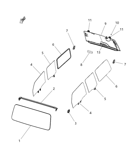 2018 Jeep Wrangler All-new Model Glass, Glass Hardware Diagram