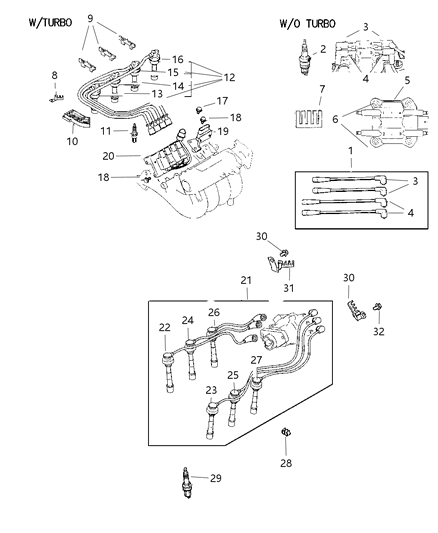 1998 Chrysler Sebring Coupe Spark Plugs, Cables & Coils Diagram