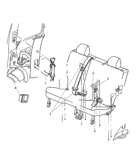 2008 Dodge Nitro Seat Belt Rear Outer Diagram for 5KJ701DVAD