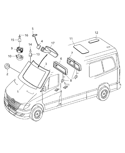 2008 Dodge Sprinter 3500 Windshield Diagram for 68018759AA