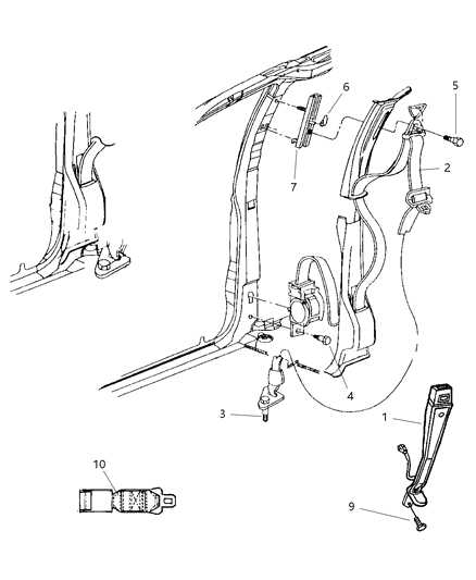 1998 Dodge Grand Caravan Lap & Shoulder Belt, Camel, Front Outer Diagram for GK29RK5
