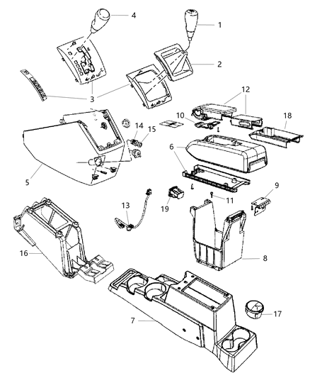 2012 Dodge Caliber Console Base, Beige, Center Diagram for 1QW52BD3AA