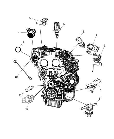 2009 Dodge Journey Sensors - Engine Diagram 1 - Thumbnail