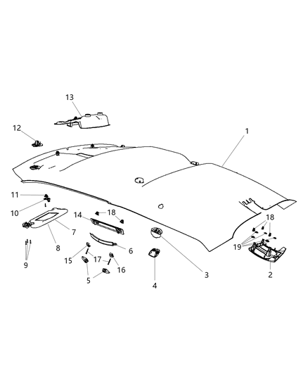 2012 Dodge Challenger Headliner Diagram for 1UV10XDVAA