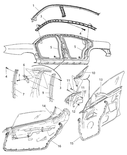 1999 Dodge Neon Belt Weatherstrip Diagram for 5261808