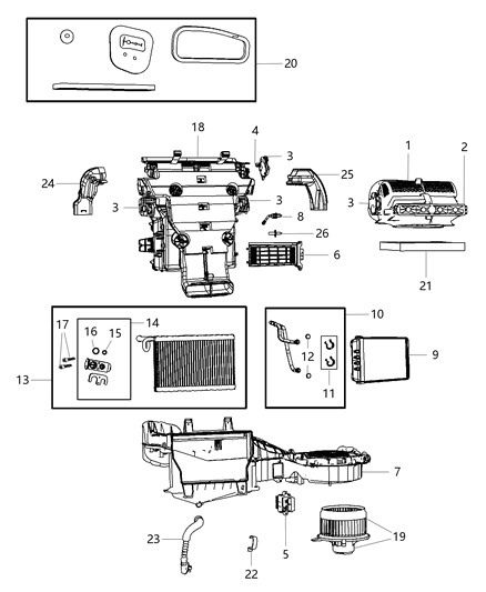 2011 Jeep Grand Cherokee Housing A/C And Heater: Upper/Lower Housings, Screws Diagram for 68079479AA