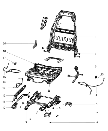2013 Jeep Wrangler Adjusters, Recliners & Shields - Passenger Seat Diagram 1 - Thumbnail