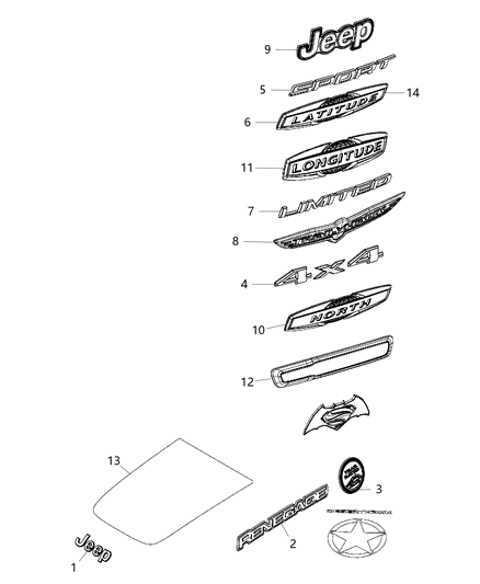 2020 Jeep Renegade Nameplate, Front Driver Side Diagram for 68267270AA