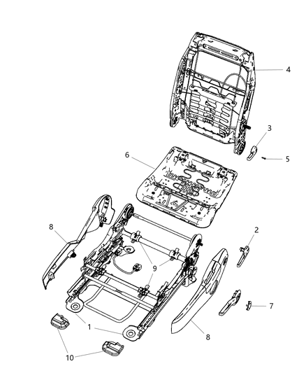 2010 Chrysler Sebring Adjusters, Recliners & Shields - Driver Seat - Manual Diagram 2 - Thumbnail
