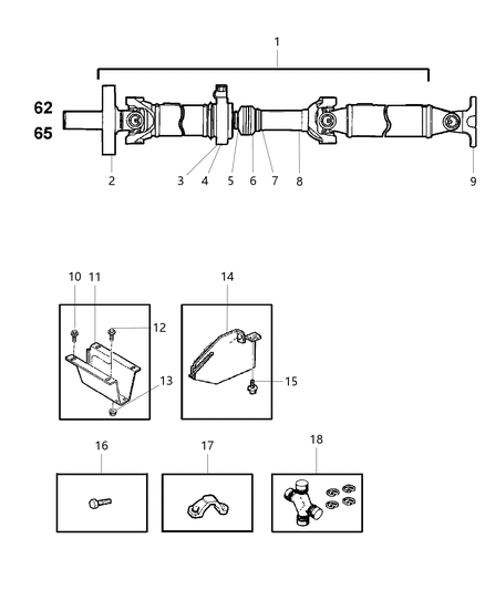 2000 Dodge Ram 2500 Regular Cab Propeller Shaft - Rear Diagram 3 - Thumbnail