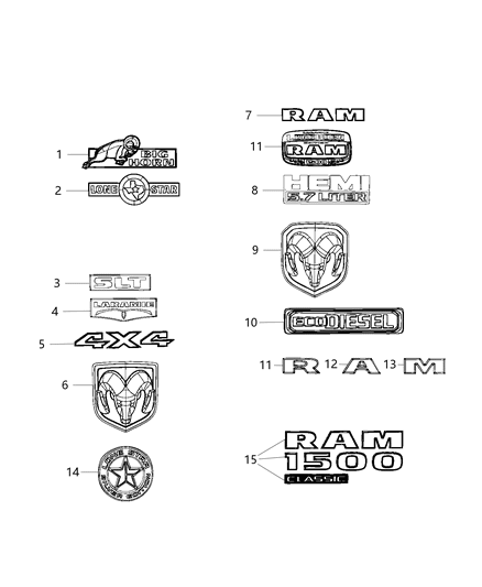 2020 Ram 1500 Nameplate, Black Diagram for 68448646AB