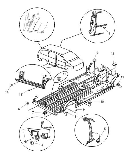 1999 Dodge Grand Caravan Plug Body 25.4Mm X 38.1Mm Floor Pan Diagram for 6004507