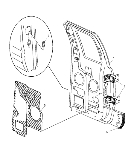 2002 Dodge Ram 2500 Quad & Club Cab Half Rear Door & Hinges Diagram