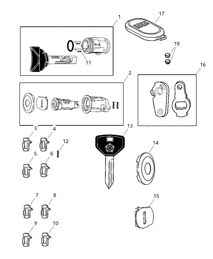 2004 Dodge Ram 1500 Lock Cylinder, Front Driver Side Diagram for 5073357AA