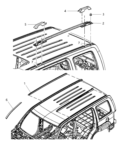 2012 Jeep Liberty Roof Rail, Passenger Side Diagram for 55157418AC