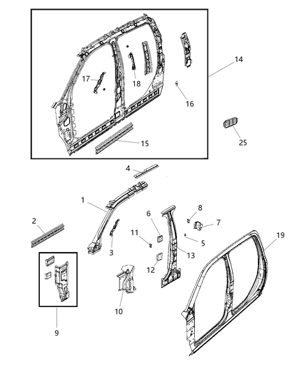 2011 Ram 1500 Bracket Grab Handle A - Pillar Diagram for 55372807AA