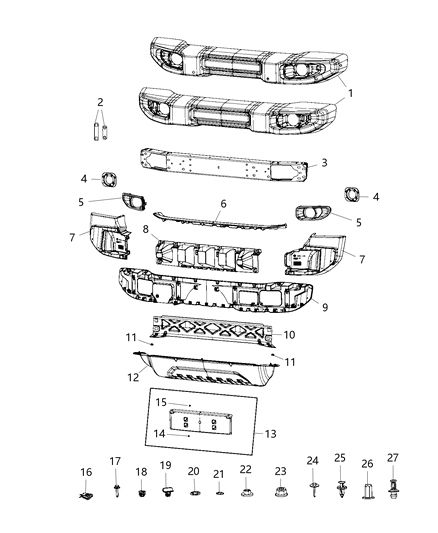 2021 Jeep Wrangler Bumper, Front Diagram 3 - Thumbnail