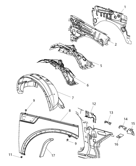 2007 Dodge Nitro Fender Front Diagram for 55360844AB