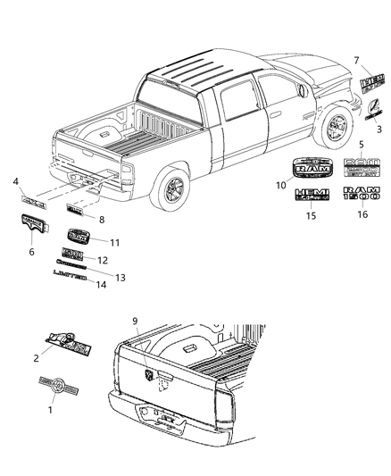 2015 Ram 2500 Nameplate Tailgate 1500 Head Diagram for 68150006AA