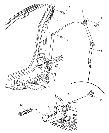 2006 Dodge Magnum Lap & Shoulder Belt, Gray, Front Outer Passenger Side Diagram for UX521DVAE