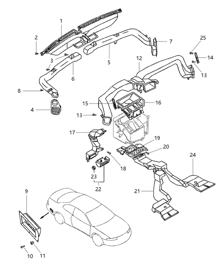 2000 Chrysler Sebring Duct, Right Rear Vent, Passenger Side Diagram for MB918156