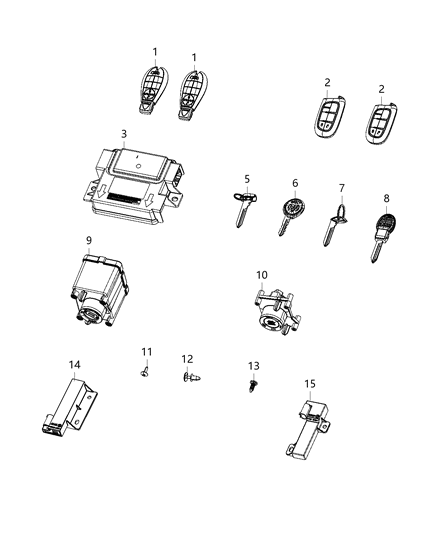 2018 Ram 3500 Pickup Modules, Receiver Hub, Keys, And Key Fobs Diagram
