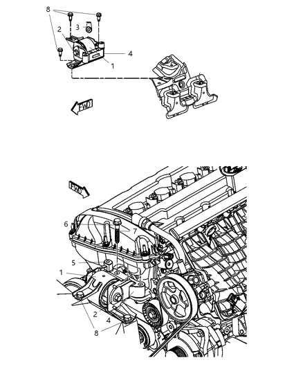 2009 Dodge Caliber Bracket Package Engine Mount Diagram for 68065747AA