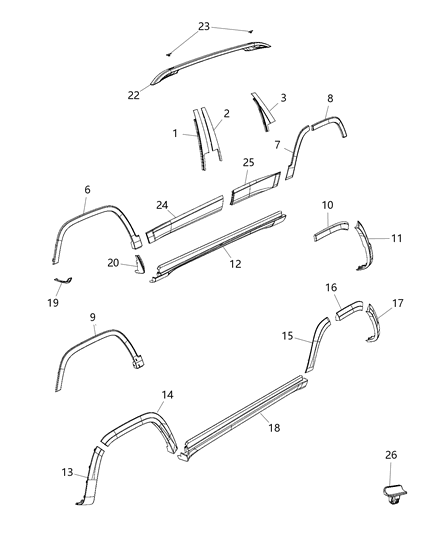 2014 Jeep Cherokee Applique C Pillar Diagram for 68102579AC