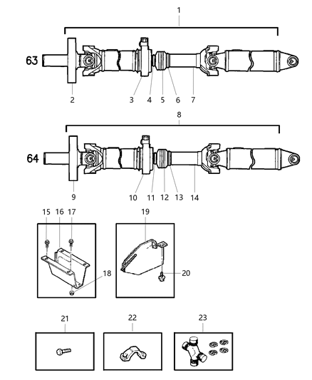 1999 Dodge Ram 2500 Regular Cab Propeller Shaft - Rear Diagram 4 - Thumbnail