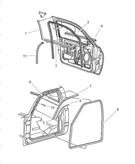 2000 Dodge Ram 2500 Regular Cab Door, Front Weatherstrips & Seal Diagram