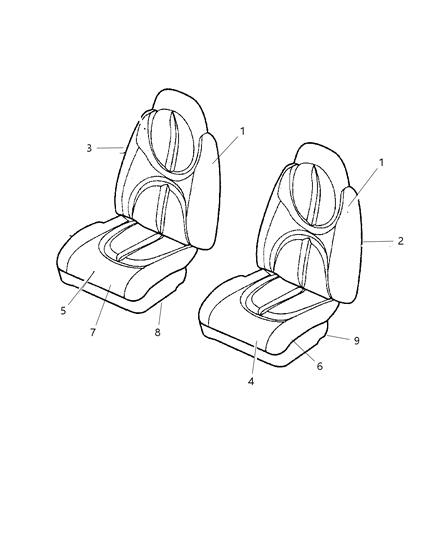 1998 Dodge Durango Seat Back Cover, Gray, Front Passenger Side Diagram for RX081C3AA