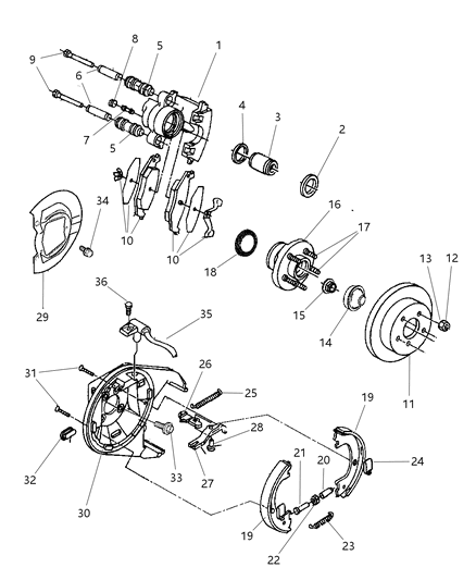 2002 Dodge Neon Spring Parking Brake Shoe Return Diagram for 5014930AA