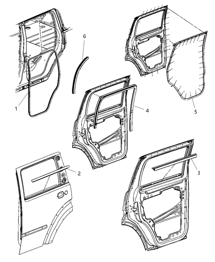 2010 Dodge Nitro Weatherstrip Rear Door Belt Outer Diagram for 55360932AB