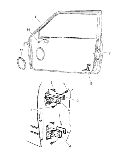 1998 Dodge Ram 3500 Regular Cab Door, Front Shell & Hinges Diagram
